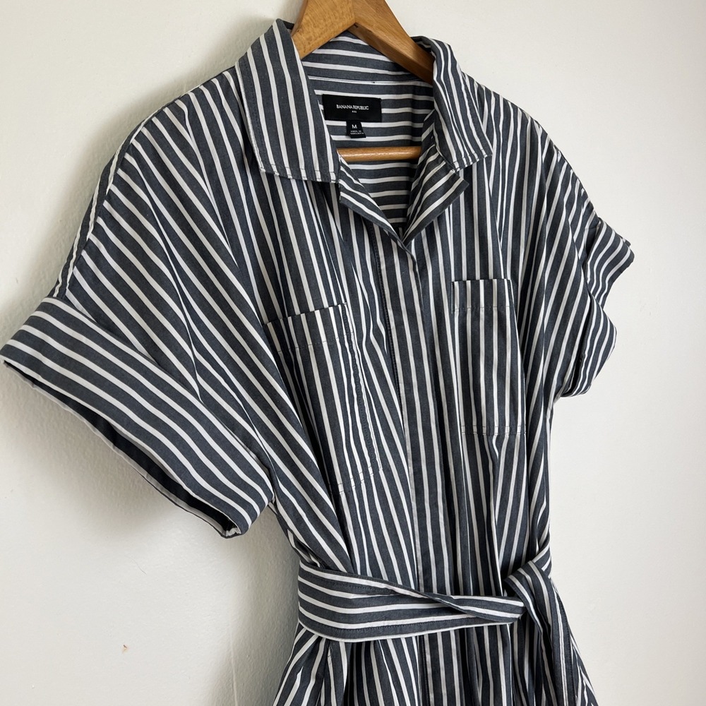 Banana Republic Tie-Waist Midi Poplin Shirt Dress Womens Sz M $150 - Picture 2 of 15
